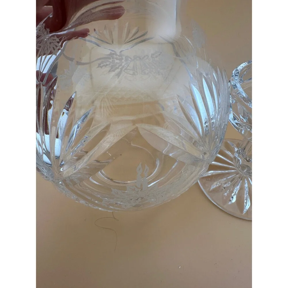 Vintage Christmas Cut Etched Glass Crystal Fairy Lamp Hurricane Candle Holder